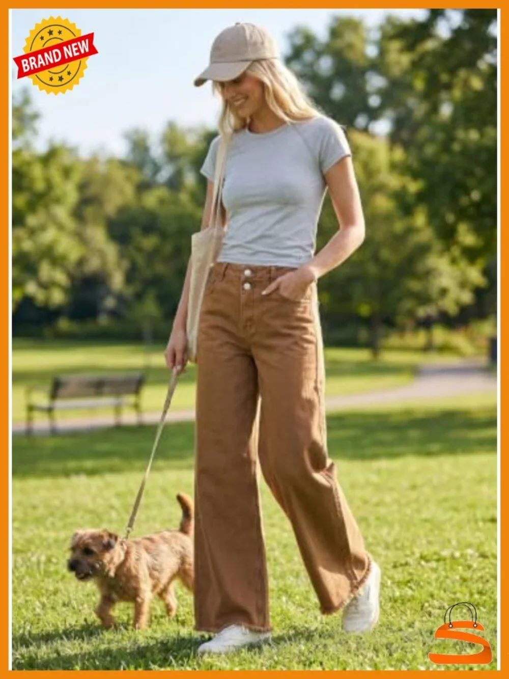 High Waisted Wide Leg Jeans with Frayed Hem Stretchy Denim